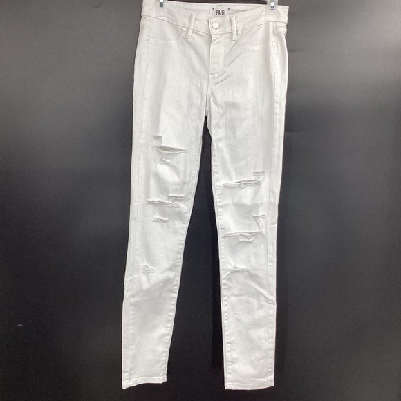 PAIGE Women’s Jimmy Jimmy Skinny Jeans Wreckage Distressed White Size 27 - Picture 1 of 9